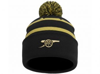 Arsenal Cannon Crest Striped Bobble Hat Black Gold