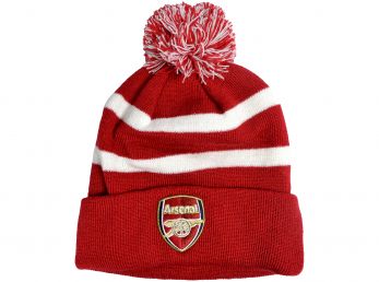 Arsenal Knitted Striped Bobble Hat Red White (Youths)