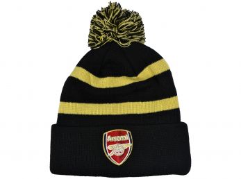 Arsenal Text Striped Bobble Hat Black Gold