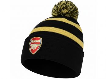 Arsenal Text Striped Bobble Hat Black Gold