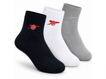 Arsenal Three Pack Socks 4 to 7 Black White Grey