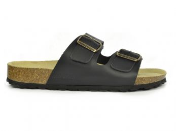 Sanosan Aston Leather Black Women's Two Strap Sandals