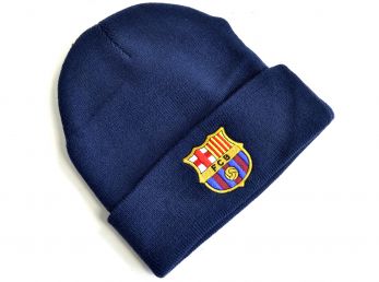 FC Barcelona Crest Knitted Turn Up Hat Navy
