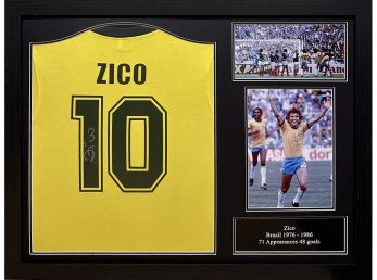 Brasil Zico Signed Framed Football Shirt