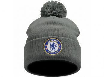 Chelsea Knitted Crest Dark Grey Bobble Hat