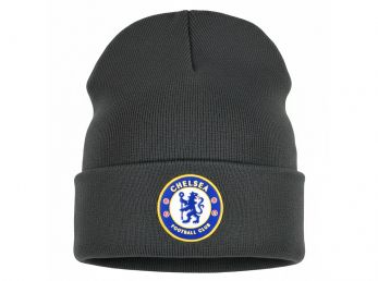 Chelsea Knitted Crest Turn Up Bronx Hat Dark Grey
