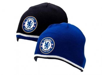 Chelsea Reversible Knitted Crest Beanie Royal Blue / Black