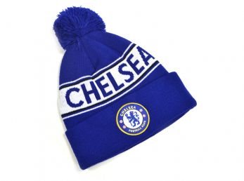 Chelsea Text Knitted Bobble Hat Royal