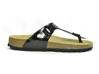 Sanosan Geneve Lacquered Black Women's Designer Thong Sandals