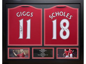 Manchester United FC Giggs and Scholes Signed Framed Shirts