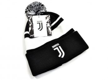 Juventus Bronx Turn Up Bobble Ski Hat Black White