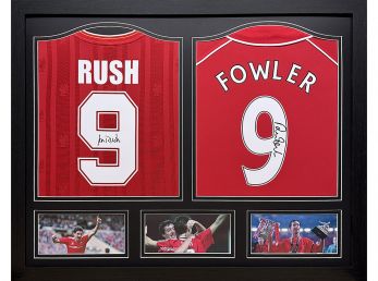 Liverpool Ian Rush and Robbie Fowler Signed Framed Football Shirts