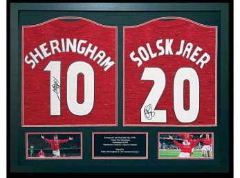 Liverpool Solskjaer and Sheringham Signed Framed Football Shirts