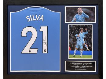 Man City David Silva Signed Framed Football Shirt