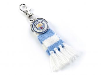 Man City FC Blue Stripe Scarf and Crest Backpack Hanger