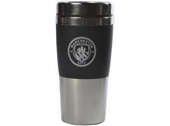 Man City FC Executive Handleless Metallic Travel Mug Black Silver
