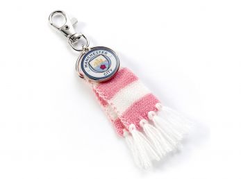 Man City FC Pink Stripe Scarf and Crest Backpack Hanger