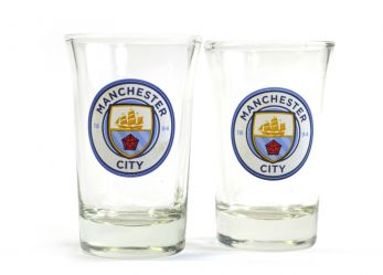 Man City Two Pack Home Word Mark Shot Glasses