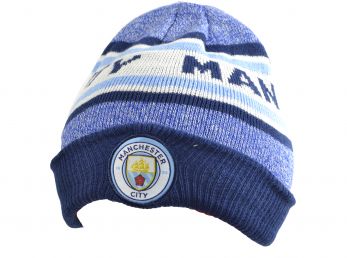 Man City Bronx Turn Up Knitted Hat Sky Navy White 2034 1508