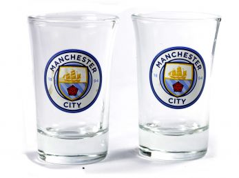Man City Two Pack Home Word Mark Shot Glasses