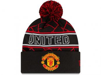 New Era Man UTD Sport Beanie Hat Bobble Black Red White