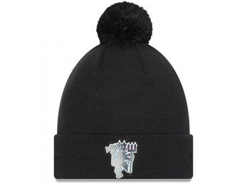 New Era Man Utd Iridesent Bean Bobble Knitted Hat Black