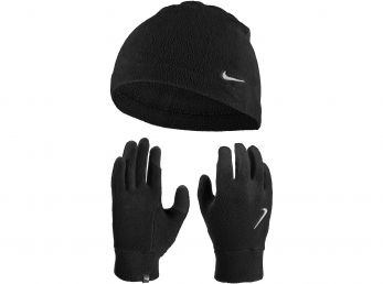 Nike M Fleece Hat and Glove Set Black / Silver (Small)