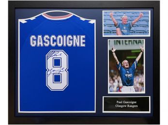 Rangers FC Gascoigne Signed Framed Football Shirt