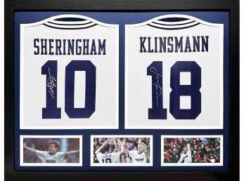 Spurs Klinsmann and Sheringham Signed Framed Football Shirts