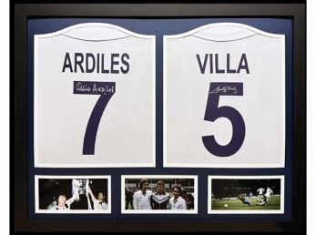 Spurs Ossie Ardiles and Ricky Villa Signed Framed Football Shirts