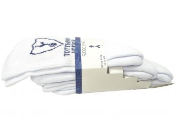 Spurs Sports Junior Three Pack Socks White Blue 4 to 6.5 UK
