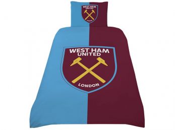 West Ham Claret Sky Single Duvet and Pillow Case Set Reversible