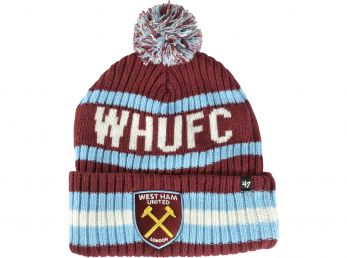 West Ham United 47 Brand Cuff Turn Up Bobble Hat Cardinal White Sky Blue
