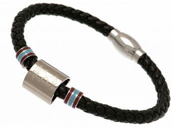 West Ham United Stainless Steel Colour Ring Leather Bracelet