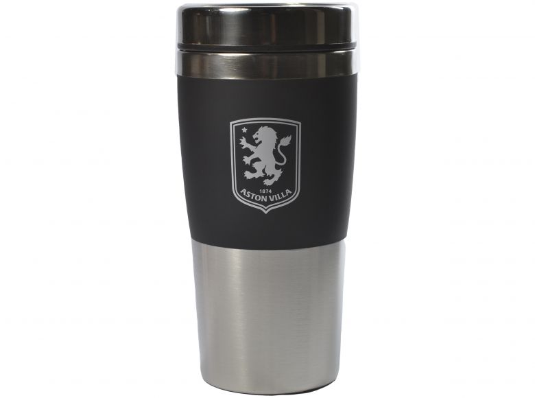 Aston Villa Executive Handleless Metallic Travel Mug Black Silver