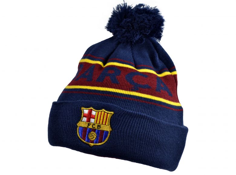 FC Barcelona Text Cuff Knitted Bobble Hat