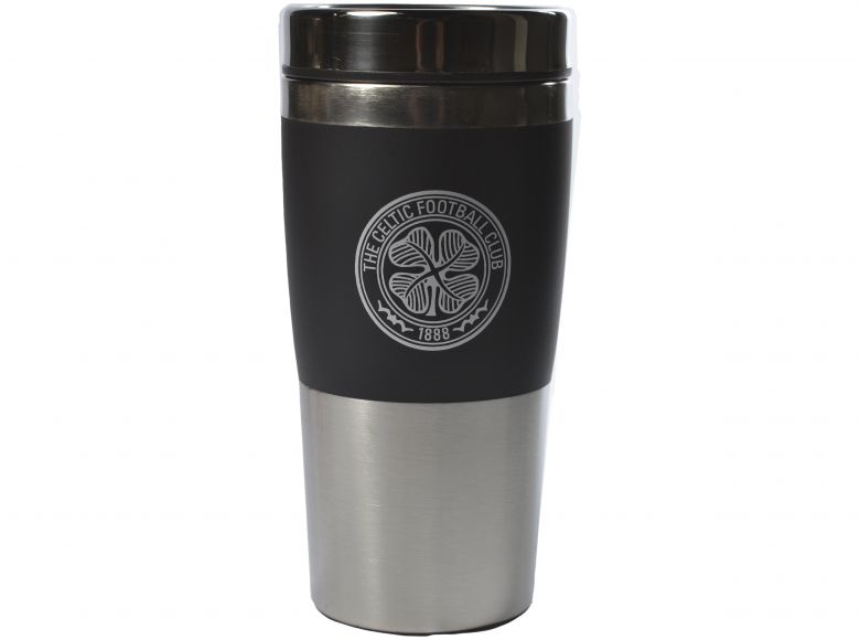 Celtic FC Executive Handleless Metallic Travel Mug Black Silver