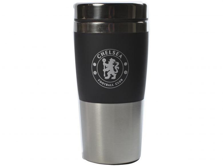 Chelsea FC Executive Handleless Metallic Travel Mug Black Silver