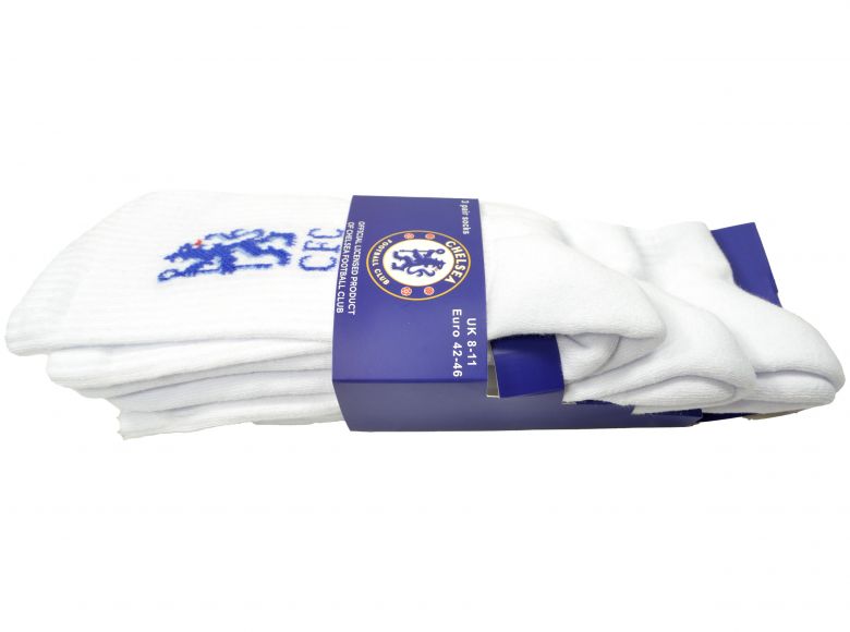 Chelsea FC Sports Three Pack Socks White Blue 4 to 6