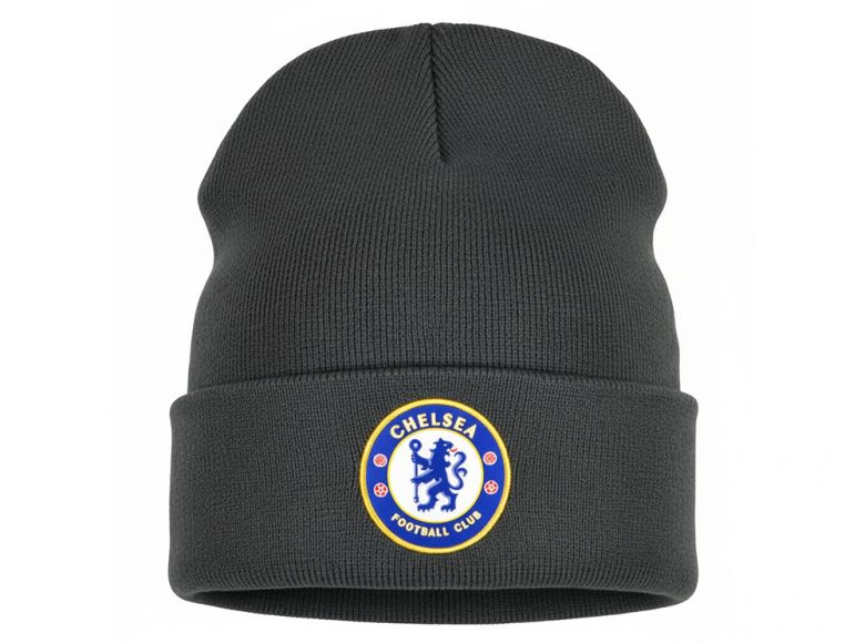 Chelsea Knitted Crest Turn Up Bronx Hat Dark Grey