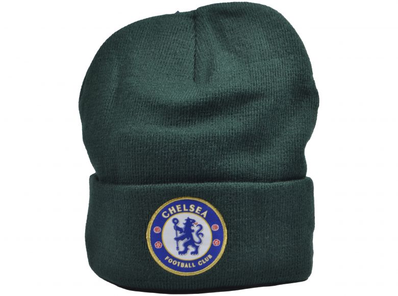 Chelsea Knitted Crest Turn Up Bronx Hat Forest Green