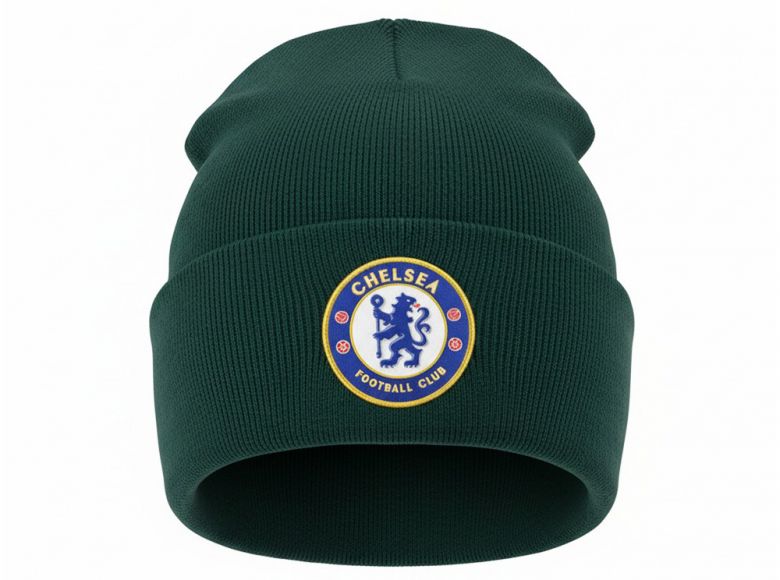 Chelsea Knitted Crest Turn Up Bronx Hat Forest Green