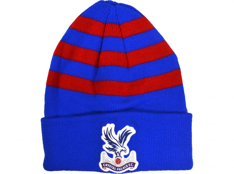 Crystal Palace Striped Beanie Knitted Turn Up Hat Royal Blue Red