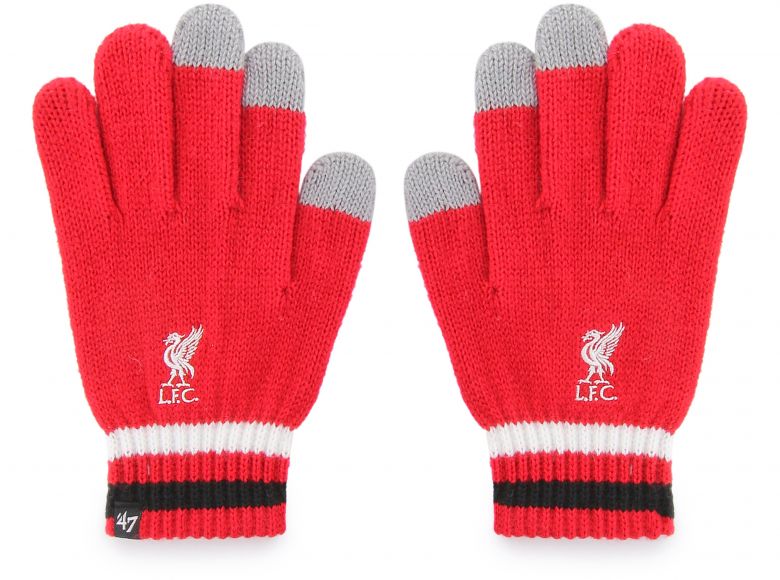 Liverpool 47 Brand Knitted Youths Touchscreen Gloves Red White Black