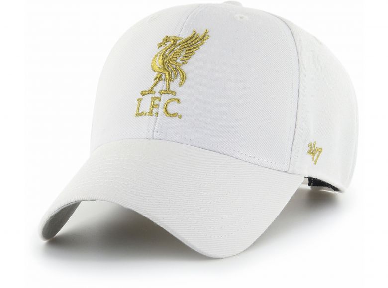Liverpool 47 Brand Clean Up Baseball Cap Liverbird Crest Gold Metalic