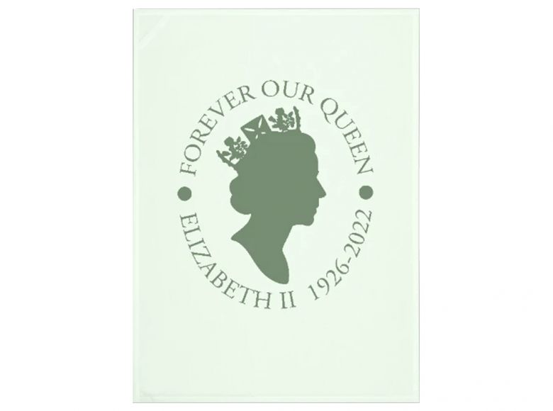 Queen Elizabeth II Forever Our Queen Emblem Pastel Mint Tea Towel