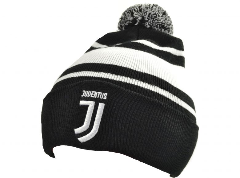 Juventus Bronx Turn Up Bobble Ski Hat Black White
