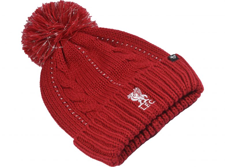 Liverpool 47 Brand Cuff Turn Up Bauble Bobble Hat Red