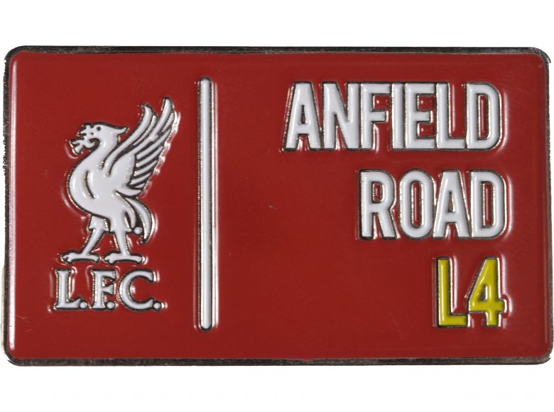 Liverpool Anfield Road L4 Street Sign Pin Badge Red