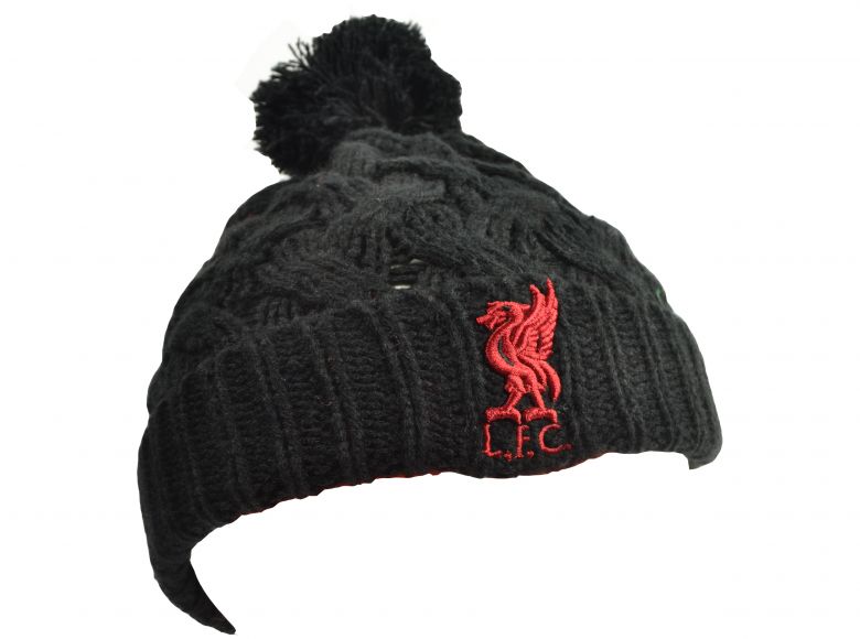 Liverpool Liverbird Bowline Knitted Turn Up Ladies Bobble Hat Black